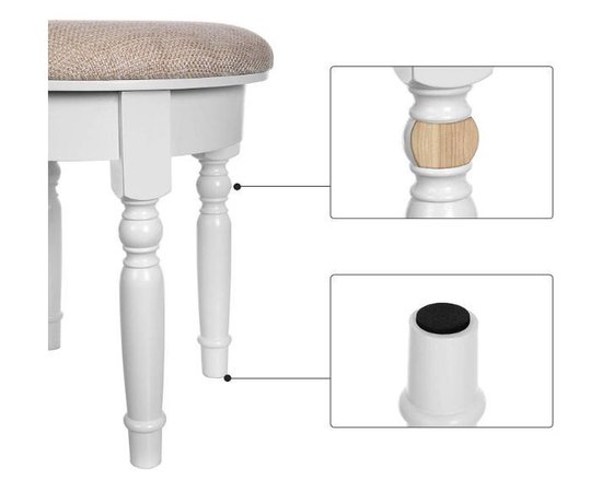 Gestoffeerde make-up kruk met fluweel en antislip voetkussentjes