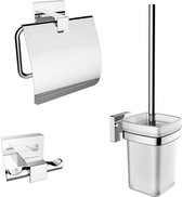 Vips Toilet Accessoires Set - Chroom - Toiletborstel met houder - Toiletrolhouder met klep - Handdoekhaak - Toiletaccessoires Set