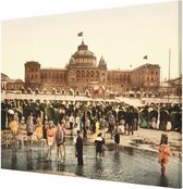 Oud Stadsgezicht Scheveningen Kurhaus en Strand - Oude Foto Print op Canvas Doek - 90x60 cm