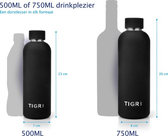 TIGR The Minimalist - Drinkfles - Thermosfles - RVS - 750ml - Zwart - TIGR