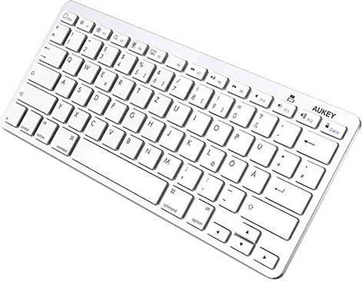 Aukey Ultraslank Mini Bluetooth-toetsenbord Duitse lay-out QWERTZ draadloos toetsenbord voor iOS-apparaten iPhone / iPad / Mac (zilver en wit)