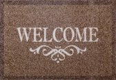 Droogloopmat bruin groen met opschrift Welcome - 50 x 80 cm