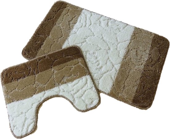 Set de tapis de bain marron / ivoire - 50 x 80 cm + 40 x 50 cm