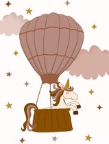 Unicorn zwevend in een luchtballon poster A3