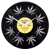 Vinyl Klok met Wiet Blaadjes - Cannabis LP Wandklok - Met geschenkverpakking