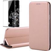 Hoesje geschikt voor Samsung Galaxy S20 Ultra - Screen Protector FullGuard - Book Case Leer ThinShield Roségoud & Screenprotector