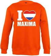 Oranje I love Maxima sweater kinderen 7-8 jaar (122/128)