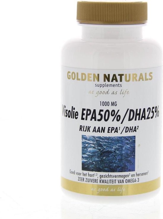 Golden Naturals Visolie EPA 50/DHA 25 1000 mg (60 capsules) bol