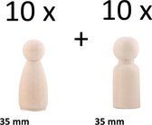 Peg dolls - 35mm - 20 stuks - 10 man + 10 vrouw - Houten poppetjes