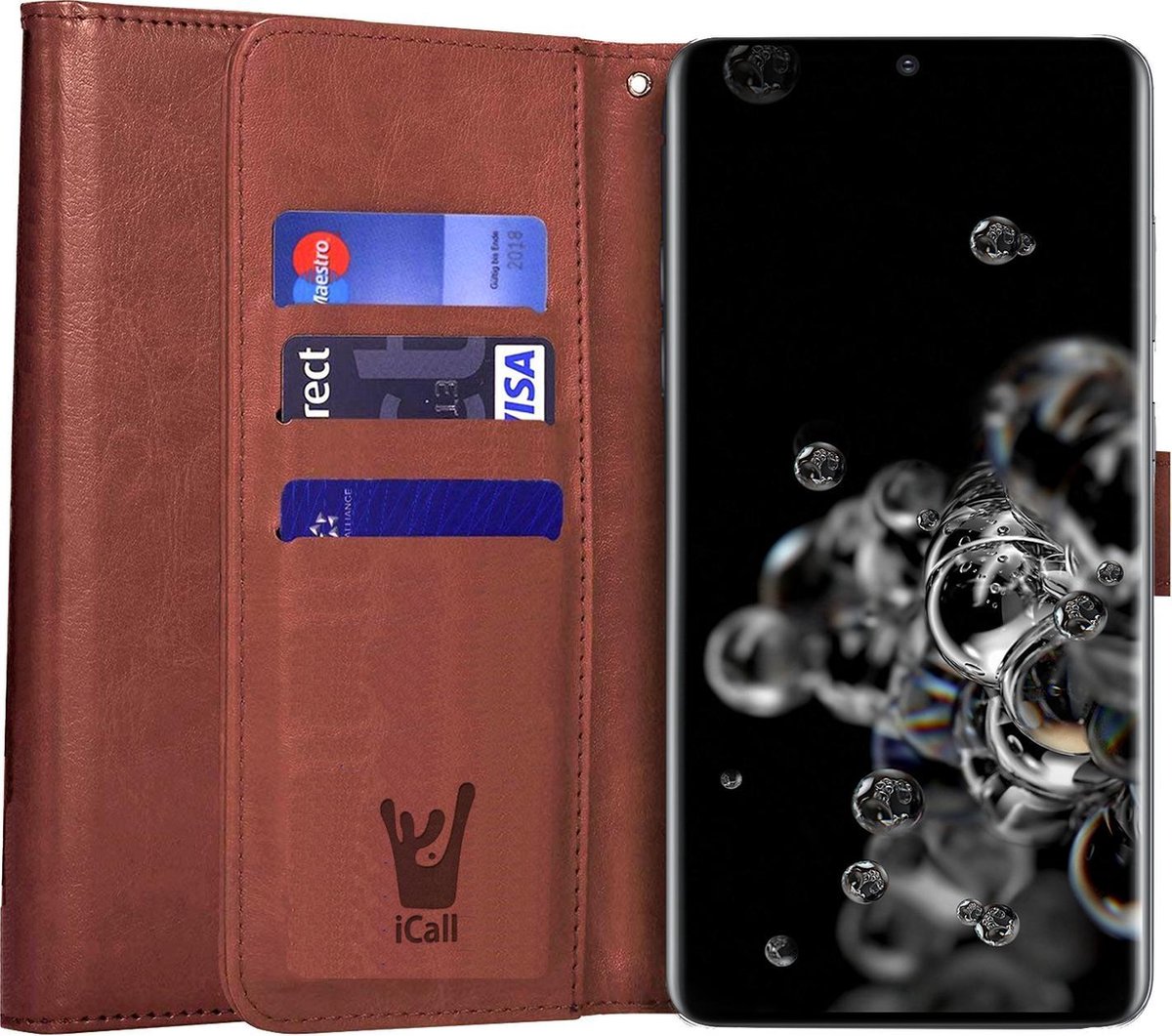 Hoesje geschikt voor Samsung Galaxy S20 Ultra - Book Case Kunstleer Pasjeshouder Bruin