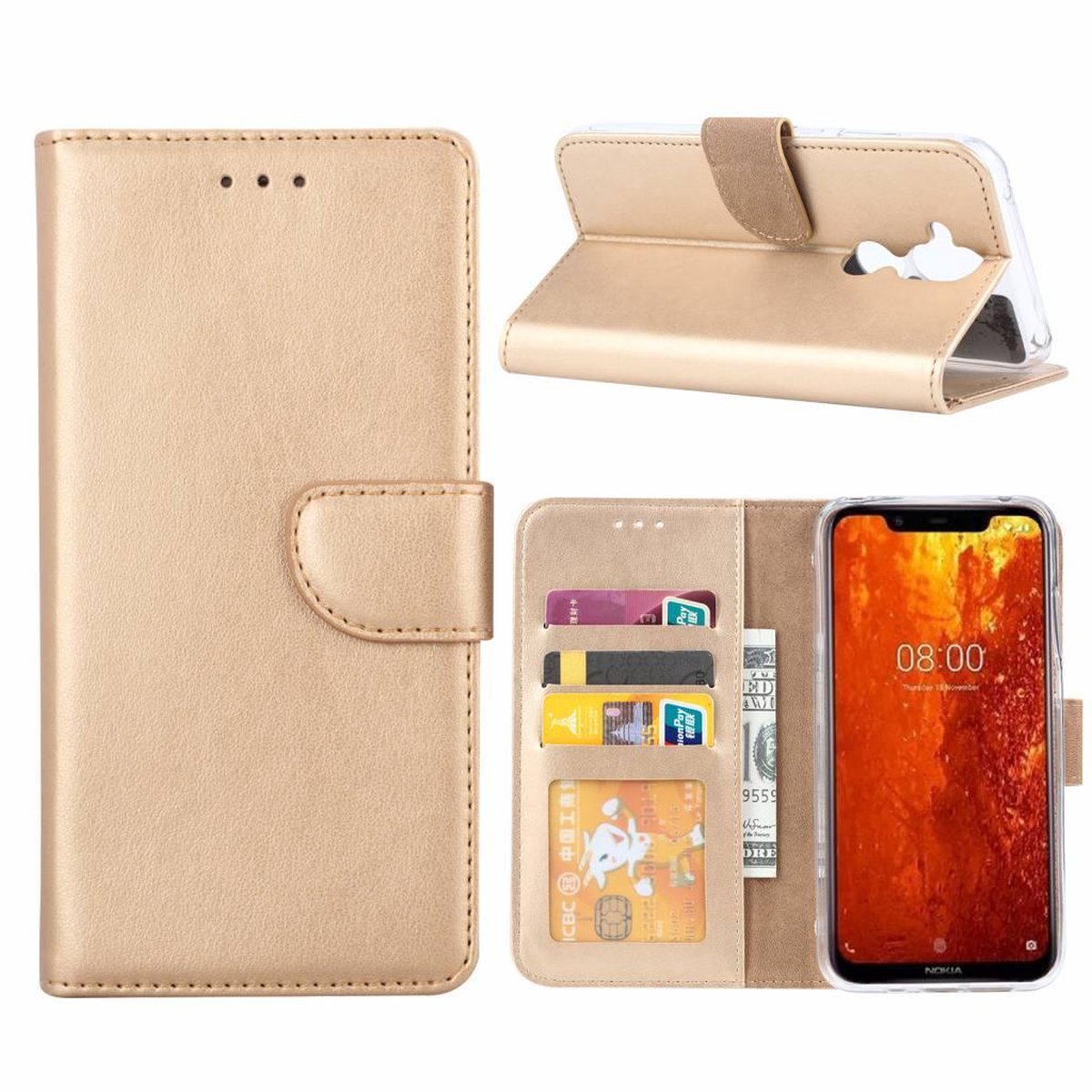 Huawei P20 lite (2019) Telefoon hoesje met pasjeshouder - Zwart - van Bixb