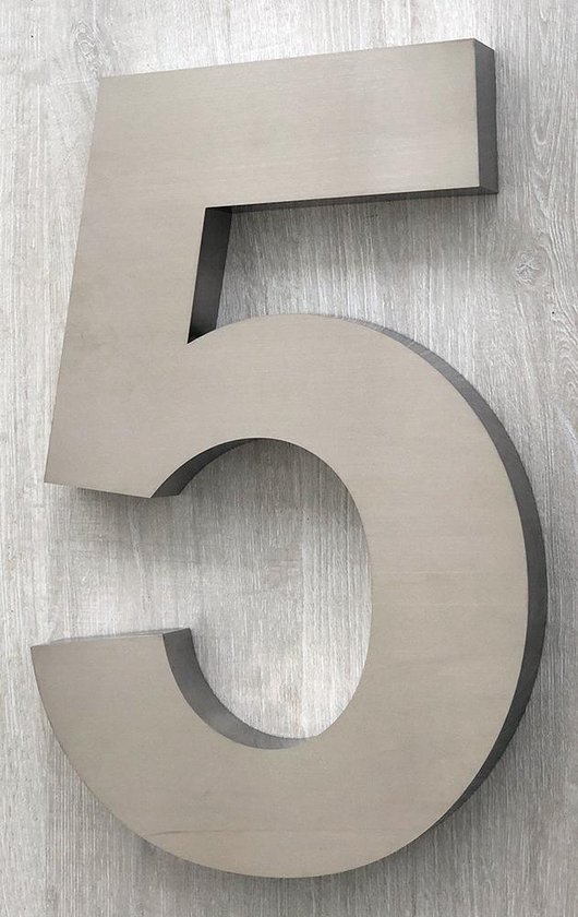 Huisnummer 5 RVS 3D Groot XXL - Hoogte 40 cm - Dikte 3 cm - Promessa-Design  - Type... | bol.com