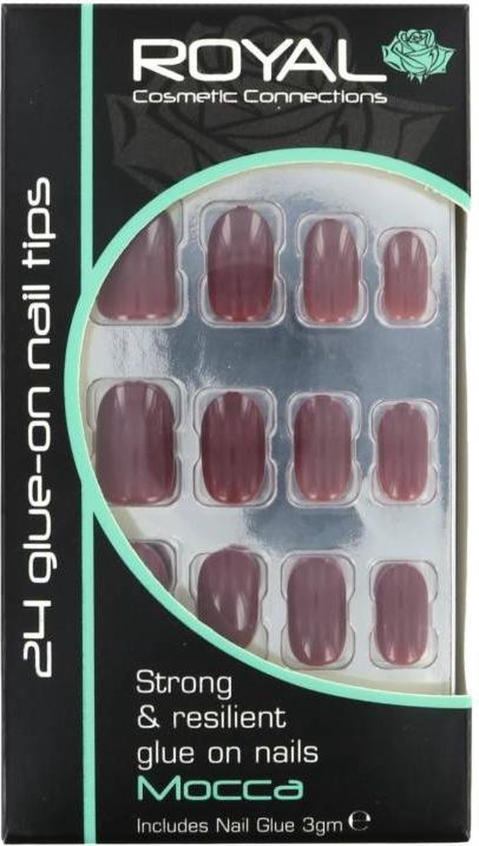 Goedkoopste Royal 24 Glue-On Nail Tips - Mocca (met nagellijm