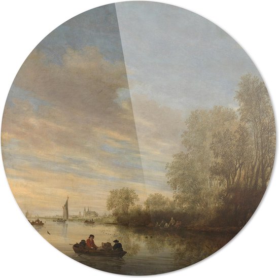 Riviergezicht bij Deventer | Salomon van Ruysdael | 1645 | Ronde Plexiglas | Wanddecoratie | 80CM x 80CM | Schilderij | Oude meesters | Foto op plexiglas