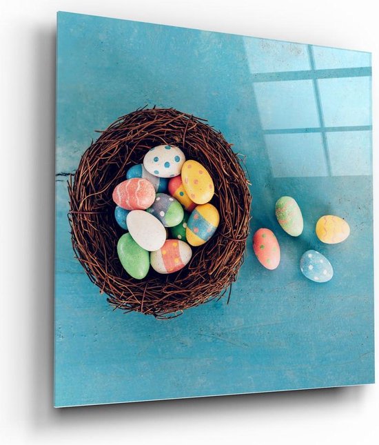 Insigne Glazen Schilderijen - Kleurige Eieren Glasschilderij - Wanddecoratie - 50×50 cm - 4 mm
