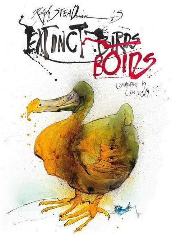 Une aquarelle d'un dodo avec le texte "Ralph Steadman's Extinct Boids" en lettres expressives.