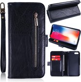 P.C.K. Apple Iphone 5/5S/5SE zwart rits boekhoesje/bookcase voor 12 Pasjes