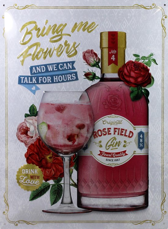 Wandbord - Rose Field Gin Bring Me Flowers - 30 x 40cm