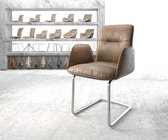 Stoel Vinja-Flex sledeframe rond  geborsteld roestvrij staal suede-look bruin