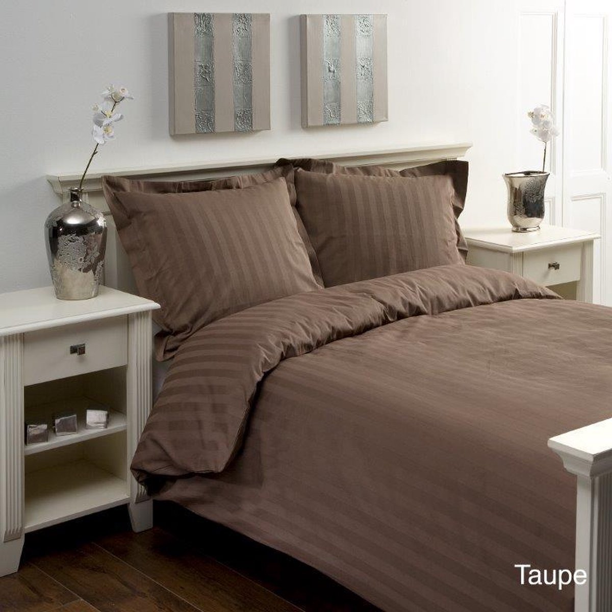 Papillon Uni Satijn Streep - dekbedovertrek - eenpersoons - 140 x 200/220 - Zand