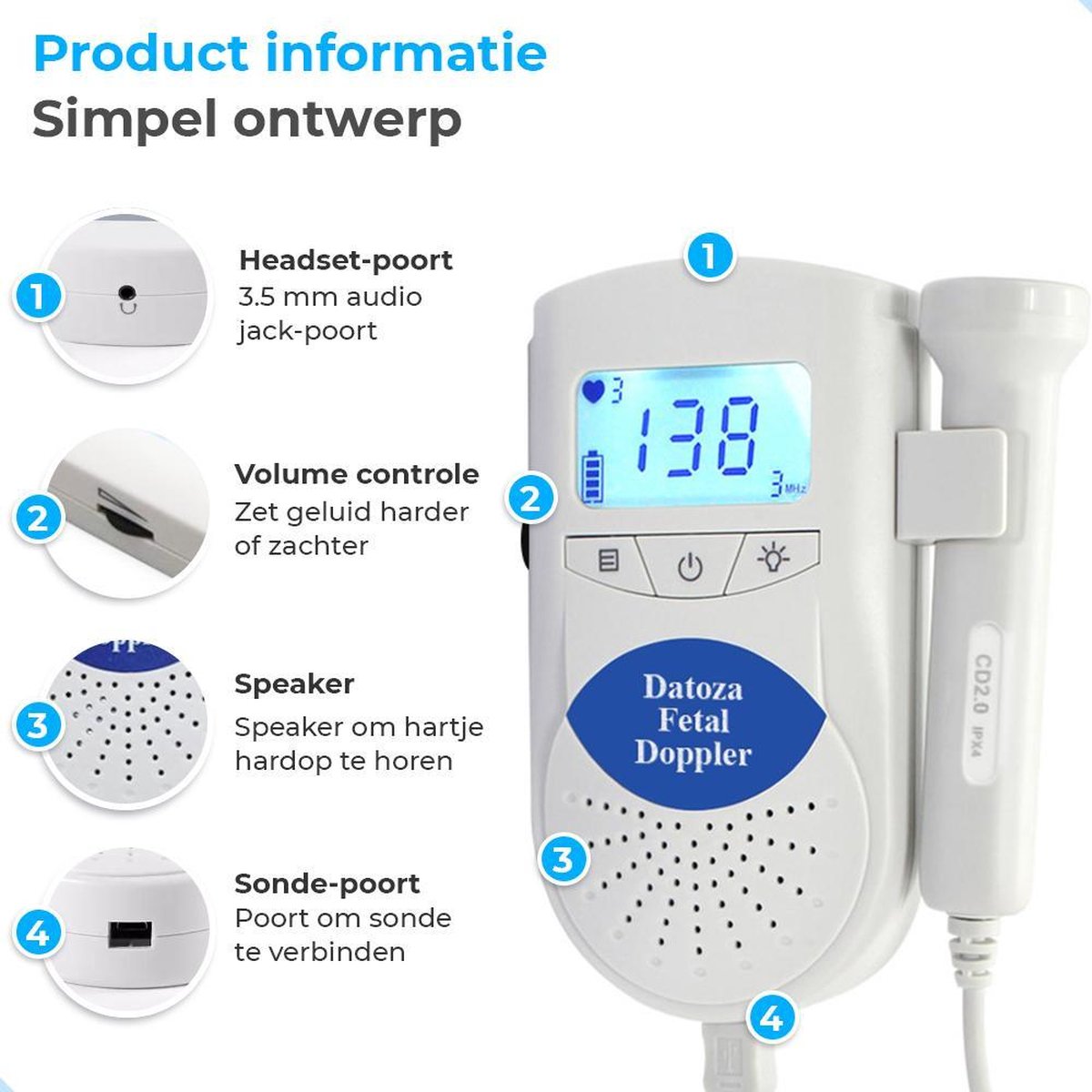 Datoza Foetal Doppler Baby Heart Monitor Digital Ultrasound Pregnancy Gift  Y compris