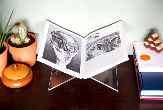 huit Acryl boekhouder, boekhouder, tijdschriftenstandaard, kookboekstandaard, transparante receptenhouder voor bureau, X-vormig, boekendisplay, standaard voor open gesloten boeken, kookreceptafbeelding, 1