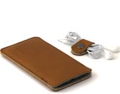 JACCET lederen OnePlus 7T Pro hoesje - Cognac kleur leer met bruin wolvilt - Handmade in Nederland