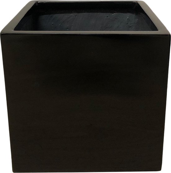 bloempot fiberstone vierkant hoogglans zwart 40 cm voor binnen en buiten |  bol.com