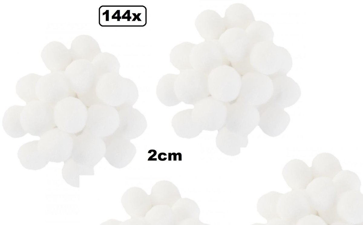 144x Pom Pom 2 cm wit - decoratie materiaal thema feest kleding accessoires