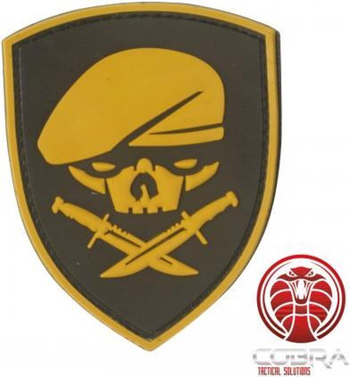 SAS baret doodshoofd 3D PVC patch embleem bruin met klittenband