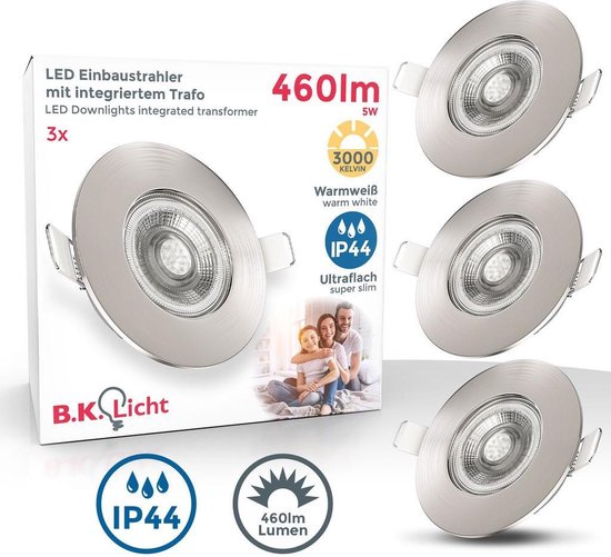 B.K.Licht - Inbouwspots badkamer - LED - 3 stuks - voor binnen - kantelbaar - ronde - spotjes inbouw - Ø9cm - 3.000K - 460 Lm - 5W