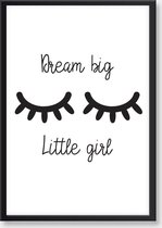 Seldona® Poster kinderkamer Dream big, little girl - Zwart wit - Scandinavisch design - meisje - Babykamer posters - A3 formaat (30x40cm)