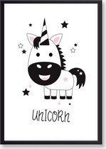 Seldona® Poster kinderkamer Unicorn - Zwart wit - Scandinavisch design - meisje - Babykamer posters - A3 formaat (30x40cm) Poster dieren