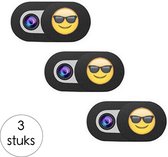 ORIGINELE Universele Webcam cover – Unieke webcam schuifjes in Nederland met Emoji - 3 stuks zwart – Webcamcover – Privacy beschermer - BESTE PRIJS / KWALITEIT – Geschikt voor Tabl