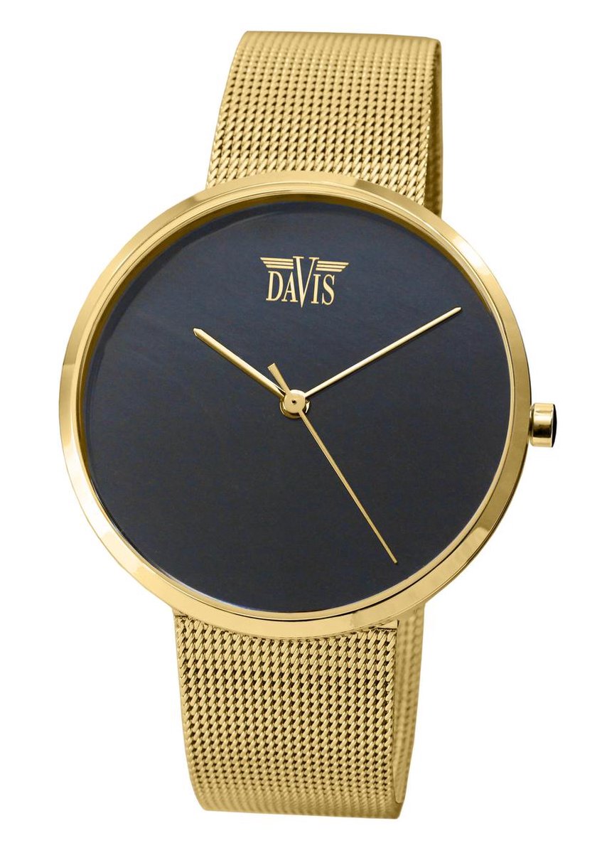 Davis 2335 Blauw-Tijgeroog Horloge - goudkleurig