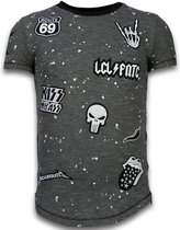 Local Fanatic Longfit Asymmetric Broderie - Patchs T-Shirt - Rockstar - Broderie Asymétrique Longfit Noire - Patchs T-Shirt - Rockstar - T-shirt Homme Gris Taille XL