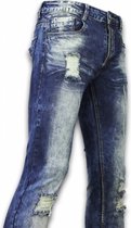 Exclusieve Jeans - Slim Fit Damaged Zipper Design - Blauw