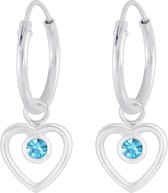 Joy|S - Zilveren hartje bedel oorbellen kristal blauw oorringen