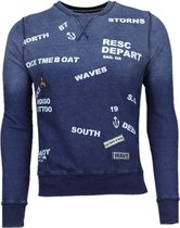 Crew Text Borduur - Sweater - Blauw