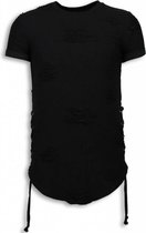 Destroyed Look T-shirt - Ribbon Long Fit Sweater - Zwart