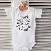 Baby Rompertje met tekst ik drink tot ik niet meer kan net als mijn tantes | korte mouw | wit zwart | maat 74-80