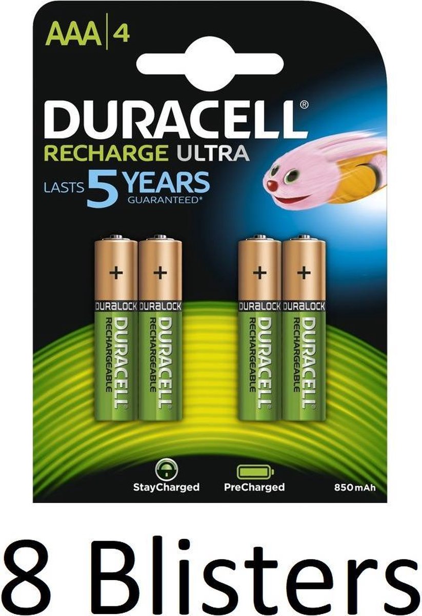 32 Stuks (8 Blisters a 4 st) Duracell AAA Oplaadbare Batterijen - 800 mAh |  bol.com