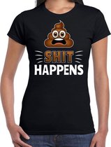 Funny emoticon t-shirt shit happens zwart dames XL
