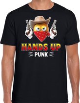 Funny emoticon t-shirt hands up punk zwart voor heren -  Fun / cadeau shirt XL