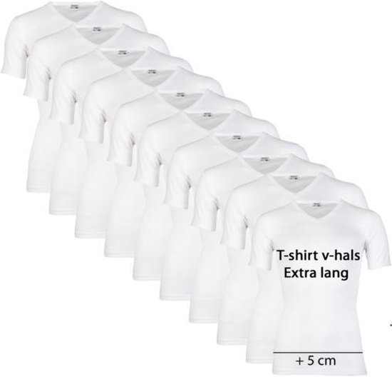 Beeren 10-Pack Extra lange heren T-shirts met V-hals M3000 Wit maat XL