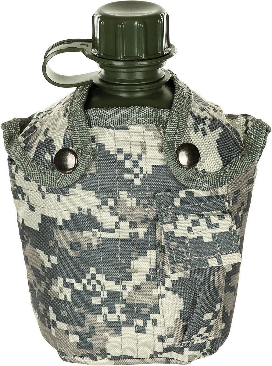MFH US Army kunststof veldfles, 1 liter, hoes, AT Digital-camouflage, BPA-vrij