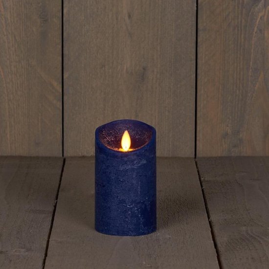 2x Donkerblauwe LED kaars / stompkaars 12,5 cm - Luxe kaarsen op batterijen met bewegende vlam