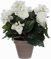 Mica Decorations Begonia Kunstplant in Bloempot Stan - H30 x Ø25 cm - Wit