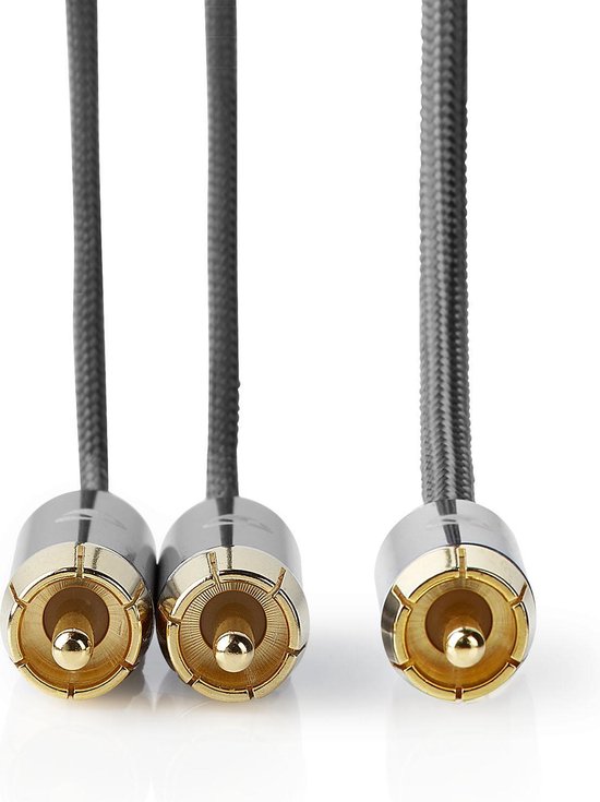 Nedis Subwoofer-Kabel - RCA Male - 2x RCA Male - Verguld - 3.00 m - Rond - 4.5 mm - Grijs / Gun Metal Grijs - Cover Window Box