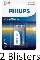 2 Stuks (2 Blisters a 1 st) Philips Ultra Alkaline 9v